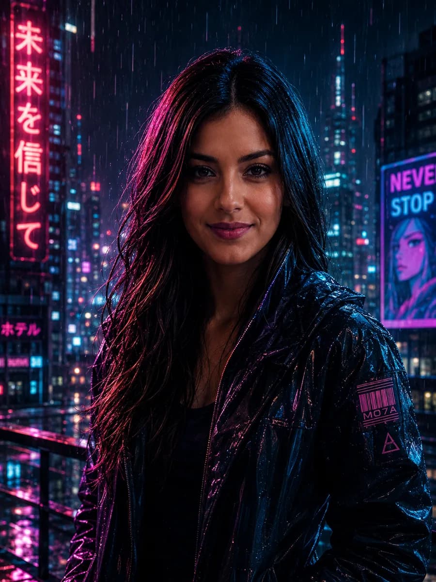 Cyberpunk portrait with neon lighting generated with AI