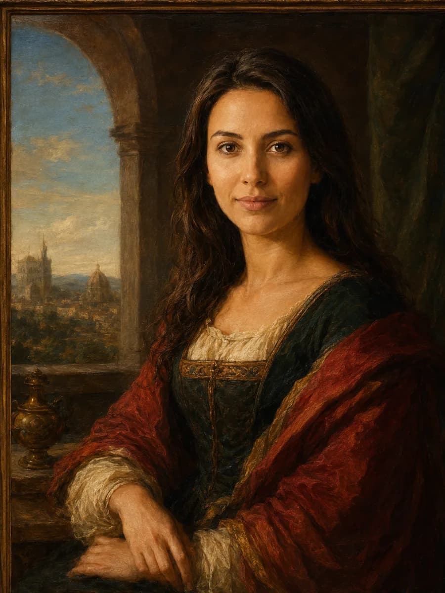 Renaissance-style oil painting portrait generated with AI