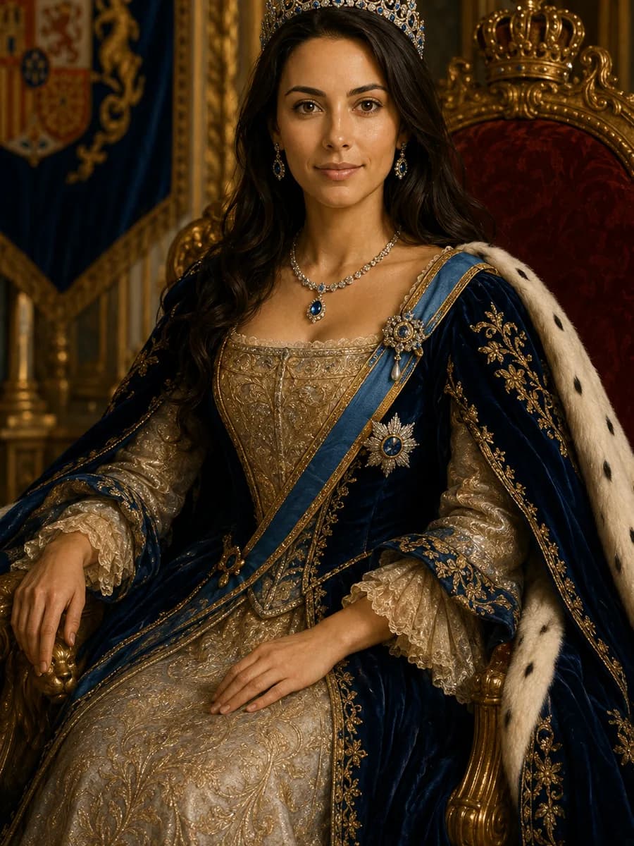 Royal court portrait with crown and velvet generated with AI