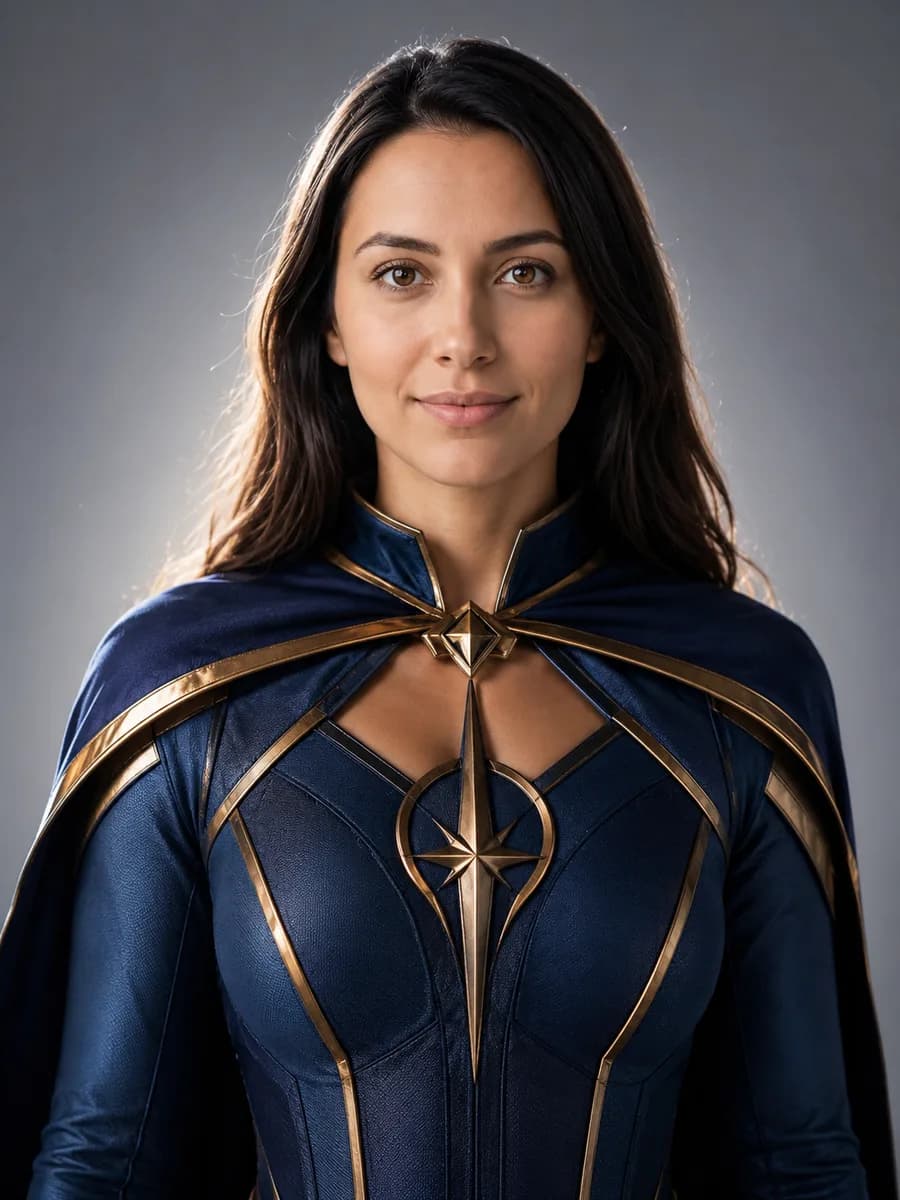 Superhero movie poster with a real person generated with AI